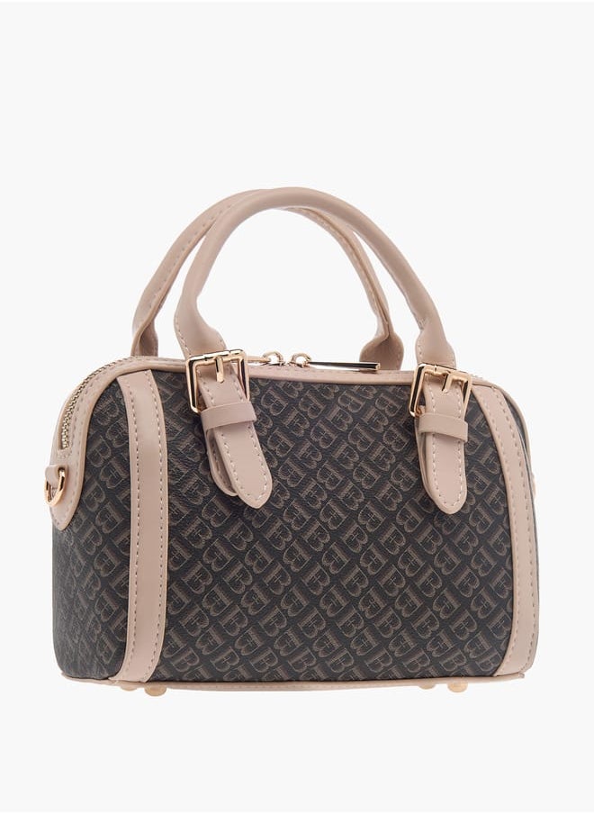 Women All-Over Monogram Detail Tote Bag with Detachable Strap and Zip Closure
