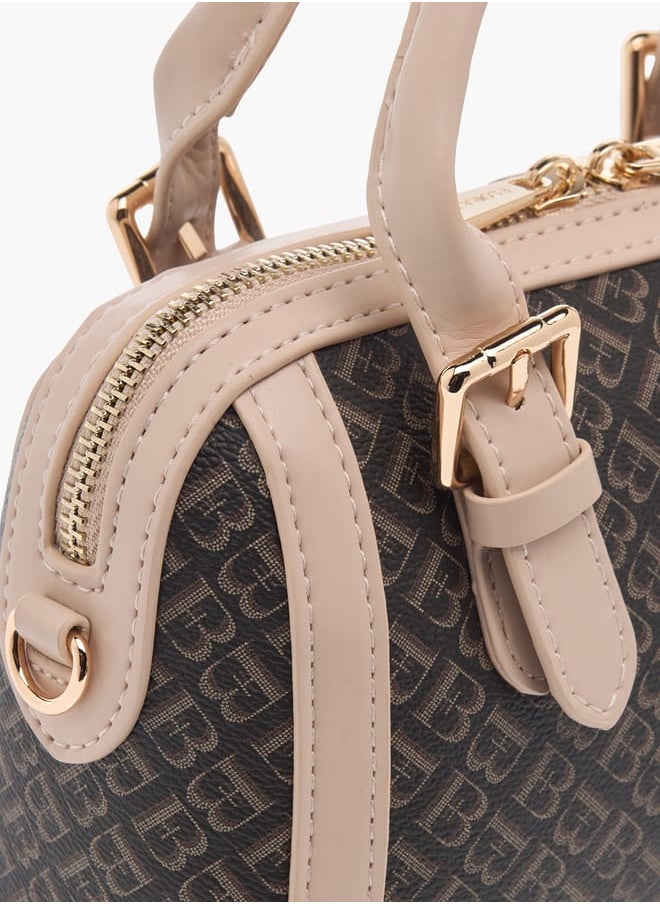 Women All-Over Monogram Detail Tote Bag with Detachable Strap and Zip Closure