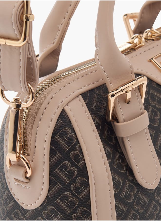 Women All-Over Monogram Detail Tote Bag with Detachable Strap and Zip Closure