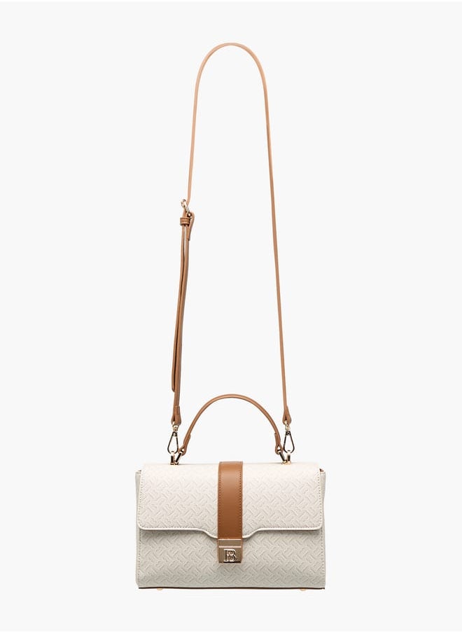 Women Monogram Print Satchel Bag with Handle and Flap Closure
