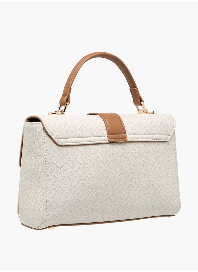 Women Monogram Print Satchel Bag with Handle and Flap Closure