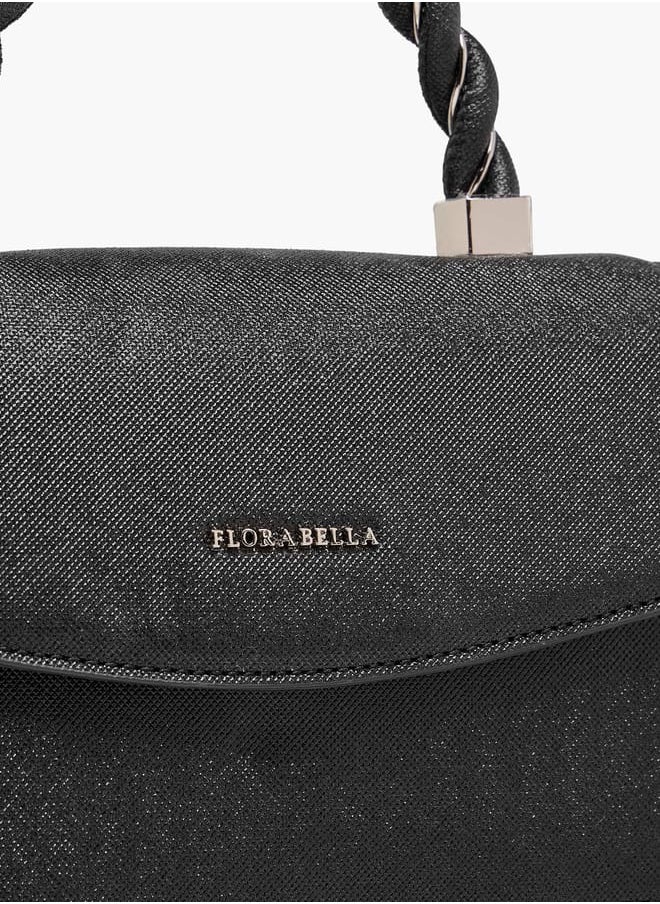Women's Textured Satchel Bag with Handle and Chain Strap