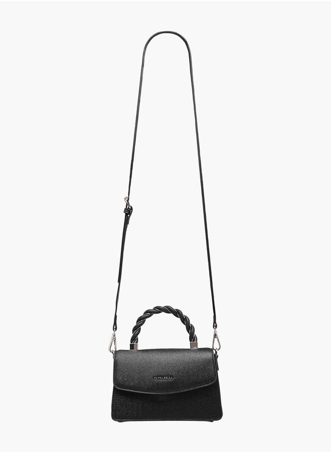 Women's Textured Satchel Bag with Handle and Chain Strap