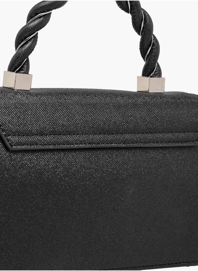 Women's Textured Satchel Bag with Handle and Chain Strap