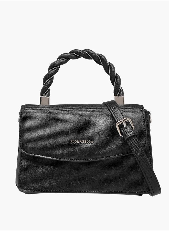 Women's Textured Satchel Bag with Handle and Chain Strap