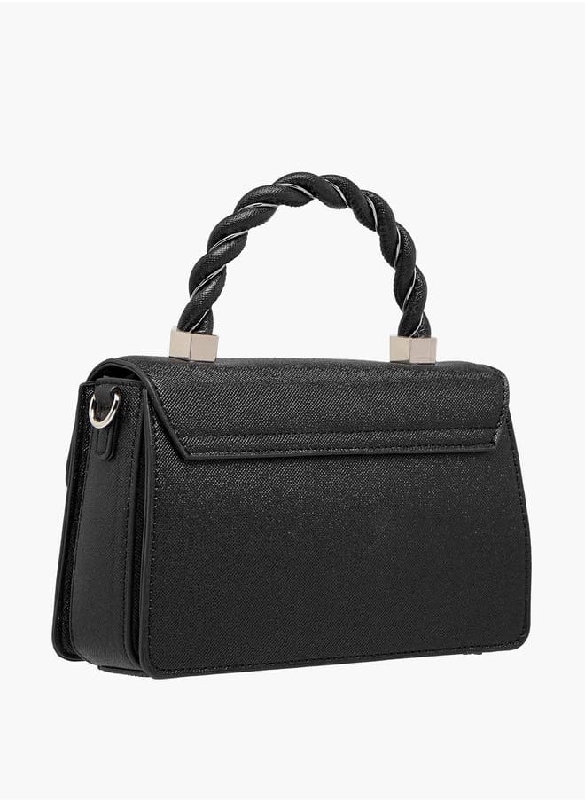 Women's Textured Satchel Bag with Handle and Chain Strap