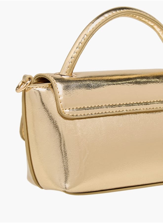 Women's Metallic Satchel Bag with Handle and Chain Strap