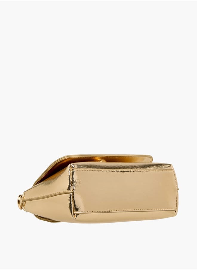 Women's Metallic Satchel Bag with Handle and Chain Strap