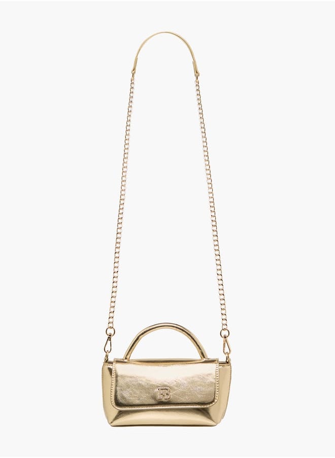 Women's Metallic Satchel Bag with Handle and Chain Strap
