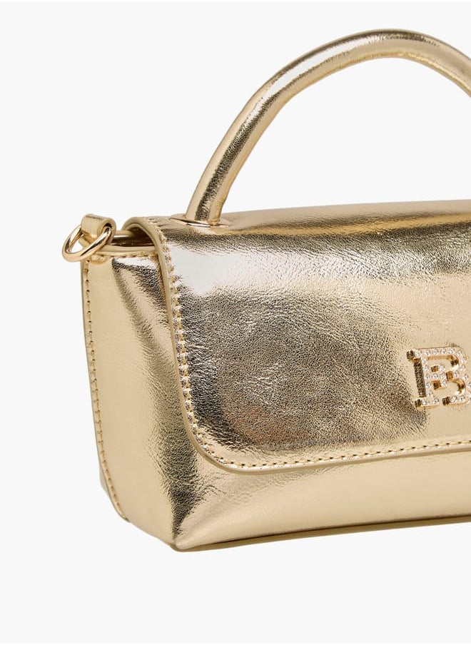 Women's Metallic Satchel Bag with Handle and Chain Strap
