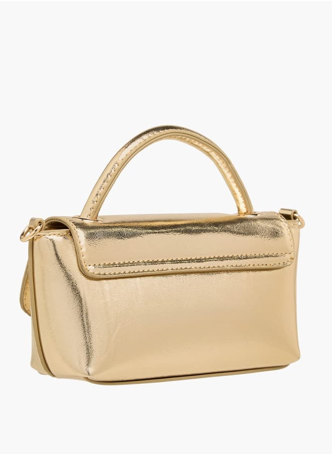 Women's Metallic Satchel Bag with Handle and Chain Strap
