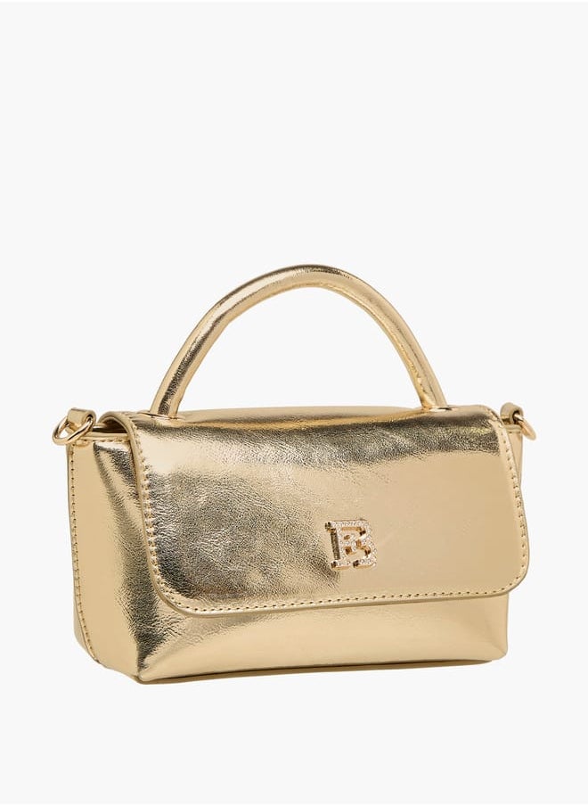 Women's Metallic Satchel Bag with Handle and Chain Strap