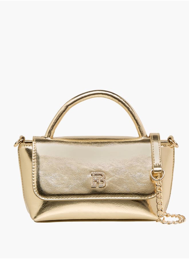 Women's Metallic Satchel Bag with Handle and Chain Strap