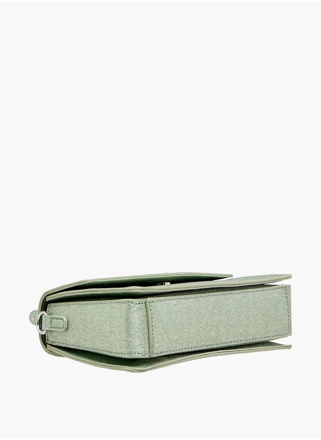 Women's Textured Satchel Bag with Handle and Chain Strap