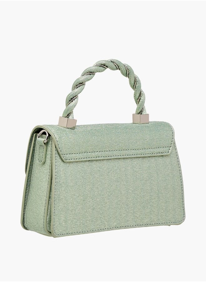 Women's Textured Satchel Bag with Handle and Chain Strap