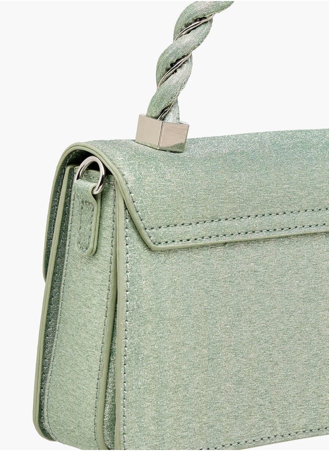 Women's Textured Satchel Bag with Handle and Chain Strap