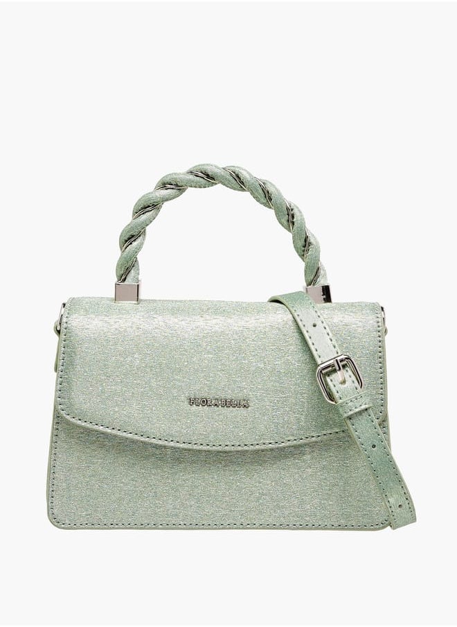 Women's Textured Satchel Bag with Handle and Chain Strap