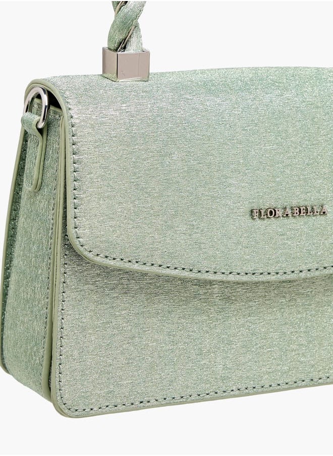 Women's Textured Satchel Bag with Handle and Chain Strap