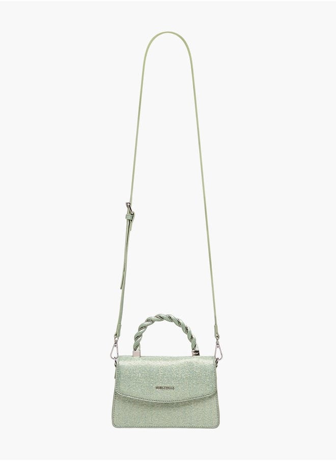 Women's Textured Satchel Bag with Handle and Chain Strap