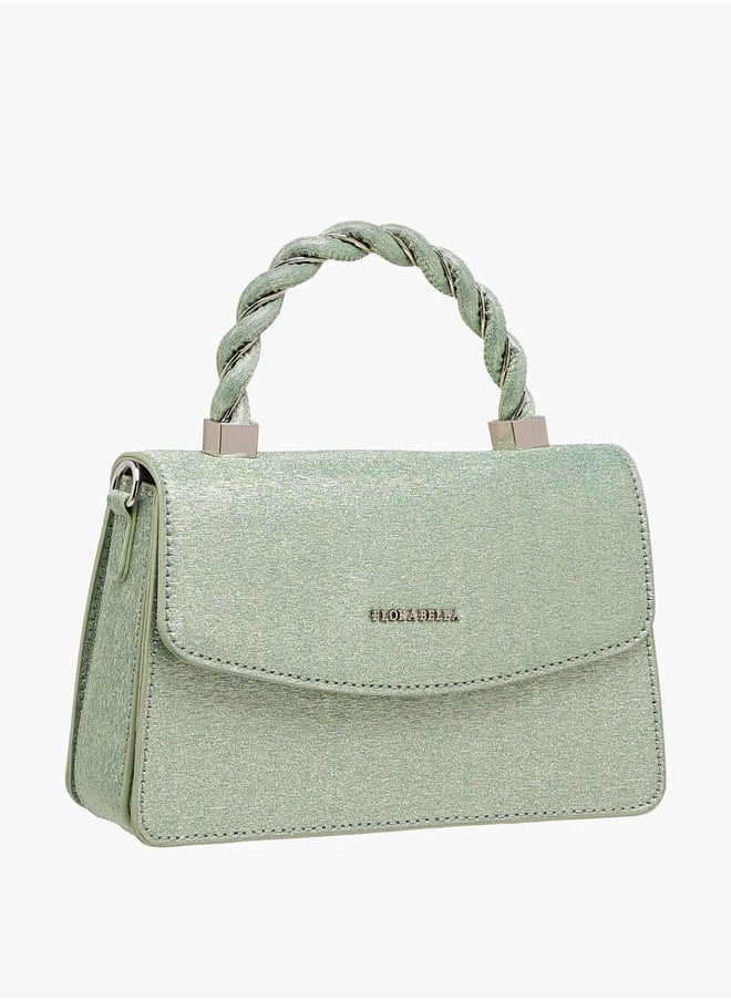 Women's Textured Satchel Bag with Handle and Chain Strap