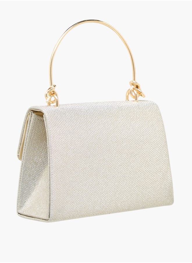 Women's Textured Satchel Bag with Handle and Chain Strap