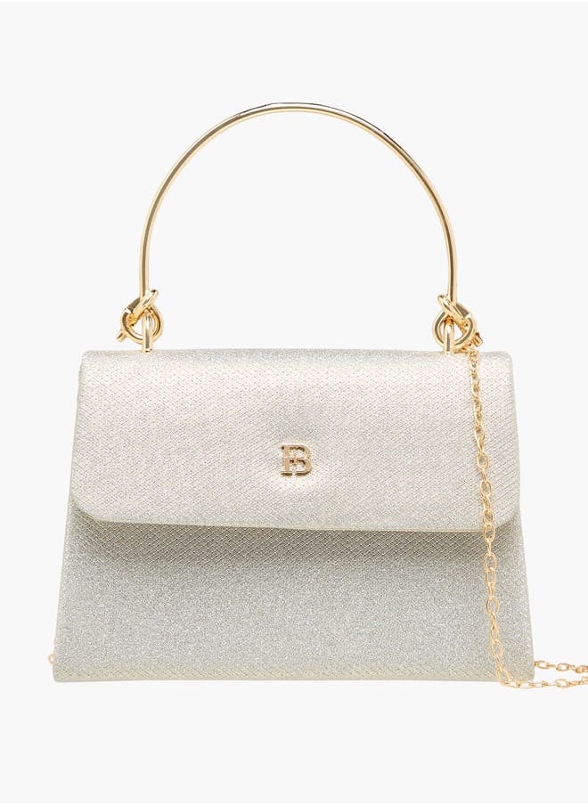 Women's Textured Satchel Bag with Handle and Chain Strap