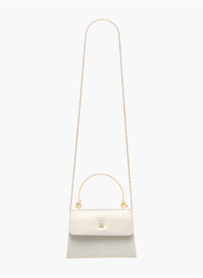 Women's Textured Satchel Bag with Handle and Chain Strap