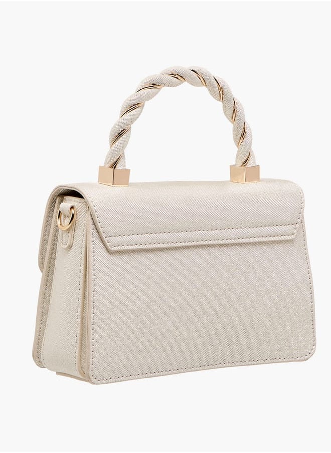 Women's Textured Satchel Bag with Handle and Chain Strap