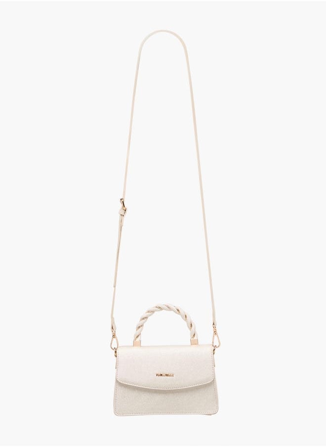 Women's Textured Satchel Bag with Handle and Chain Strap
