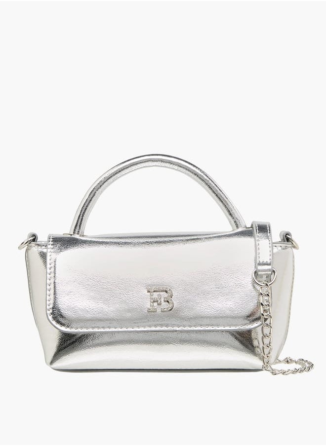 Women's Metallic Satchel Bag with Handle and Chain Strap