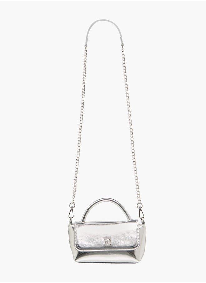 Women's Metallic Satchel Bag with Handle and Chain Strap
