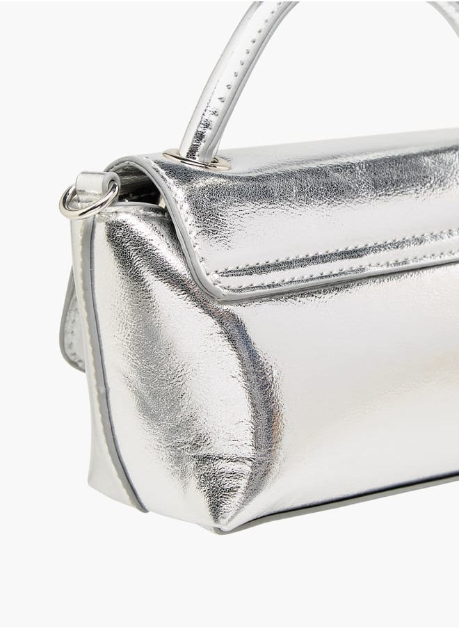 Women's Metallic Satchel Bag with Handle and Chain Strap