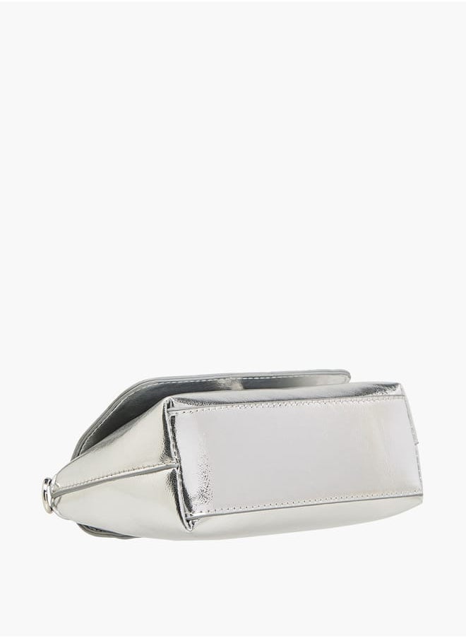 Women's Metallic Satchel Bag with Handle and Chain Strap