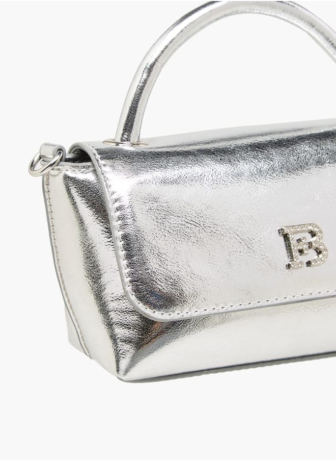 Women's Metallic Satchel Bag with Handle and Chain Strap
