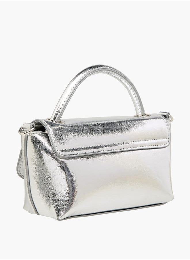 Women's Metallic Satchel Bag with Handle and Chain Strap