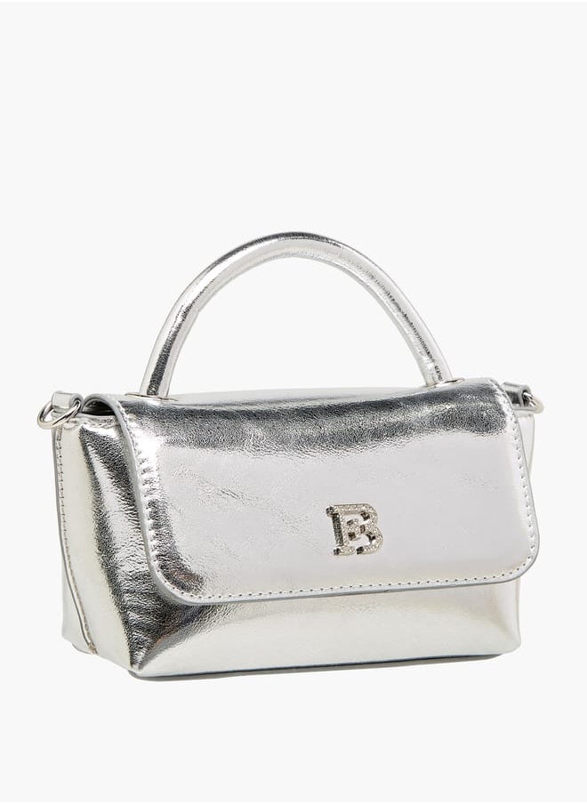 Women's Metallic Satchel Bag with Handle and Chain Strap