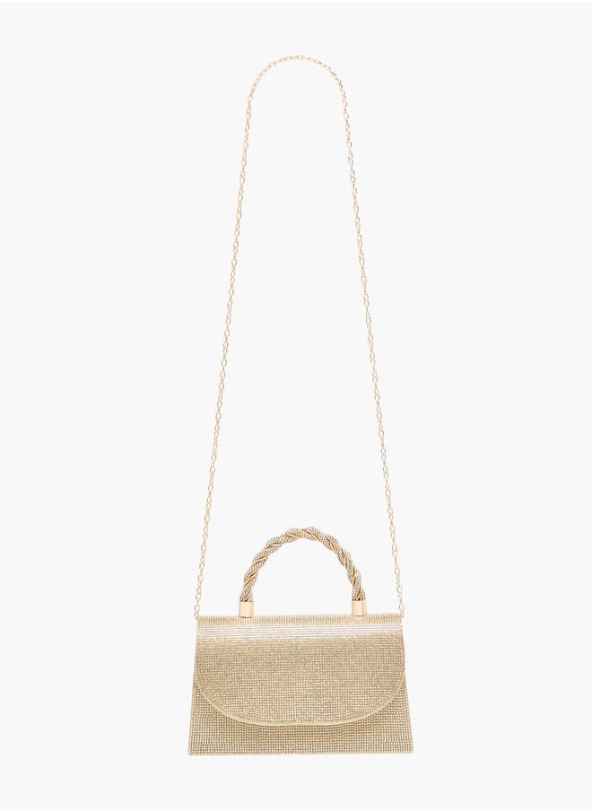 Women's Studded Satchel Bag with Handle and Chain Strap