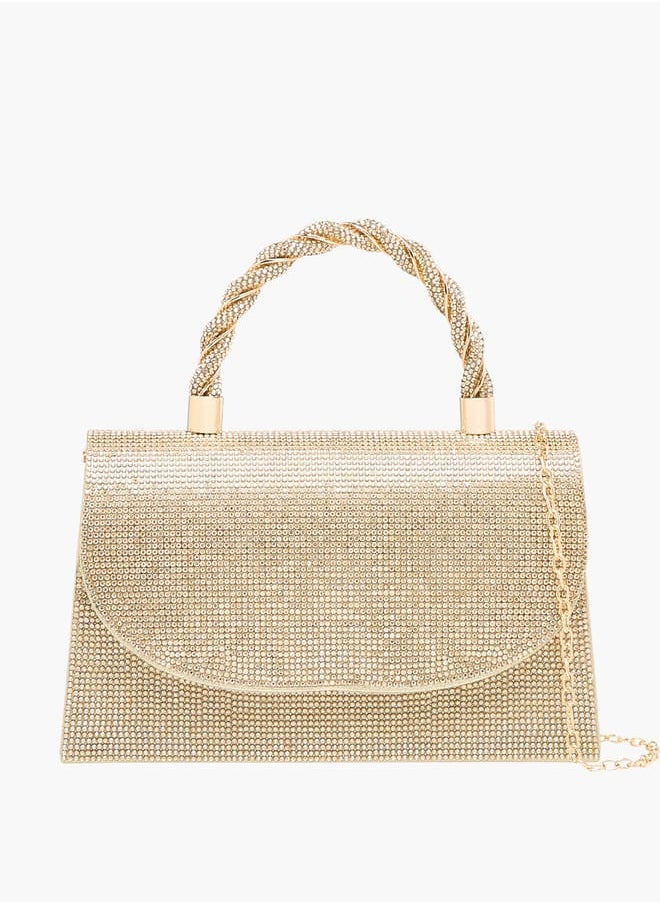 Women's Studded Satchel Bag with Handle and Chain Strap