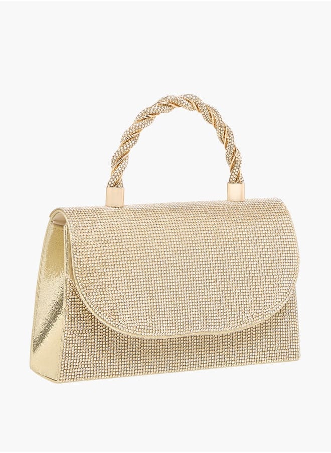 Women's Studded Satchel Bag with Handle and Chain Strap