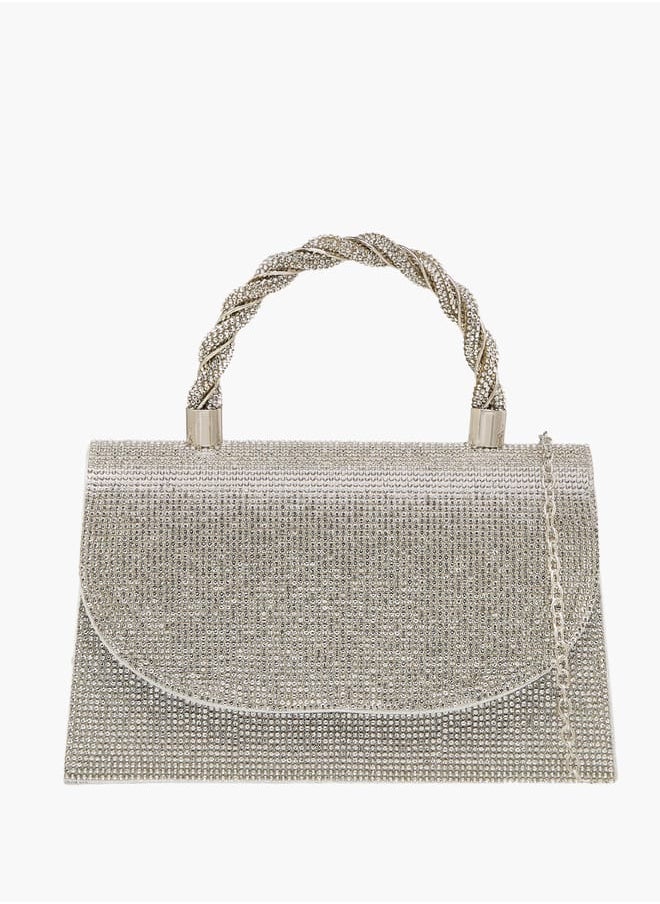 Women's Studded Satchel Bag with Handle and Chain Strap