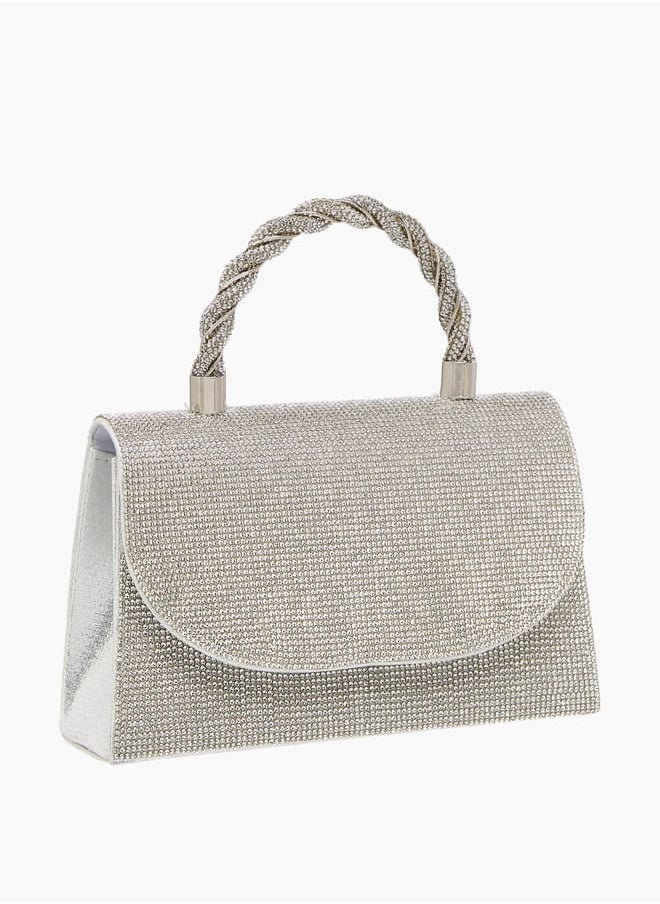 Women's Studded Satchel Bag with Handle and Chain Strap
