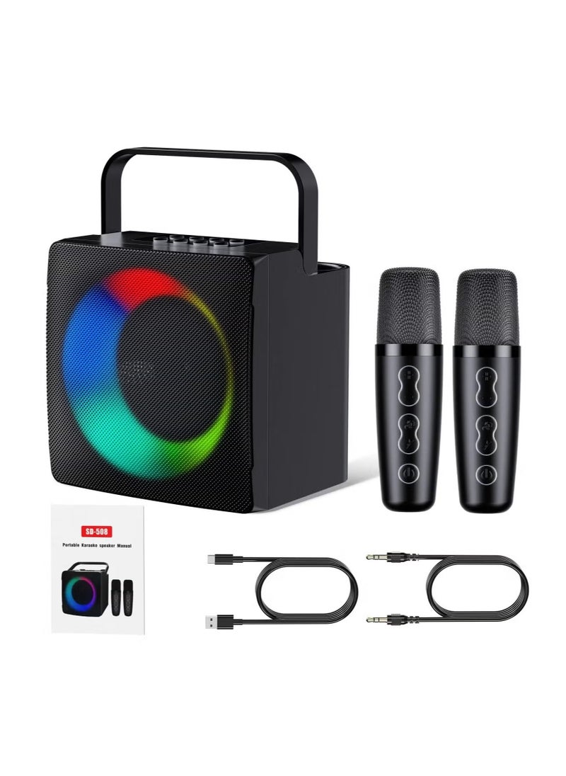 SD-508 Mini Karaoke Speaker – Compact, Portable Bluetooth Speaker with Built-in Microphone, LED Lights, Excellent Sound Quality, Perfect for Karaoke, Parties, and Outdoor Events