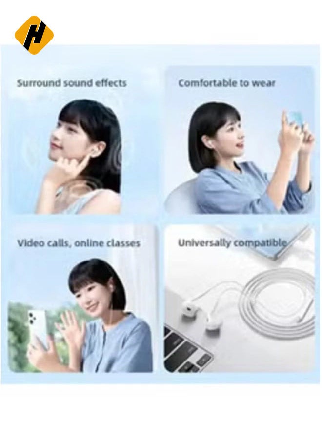 HiFi Bass Wired Earbuds with Mic – Universal Type-C & 3.5mm Compatibility for Samsung, Xiaomi, iPad
