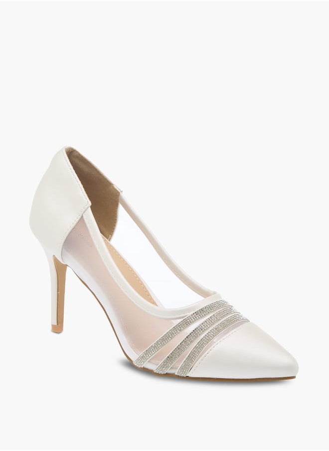 Womens Metallic Stilettos With Rhinestones And Slip On Closure