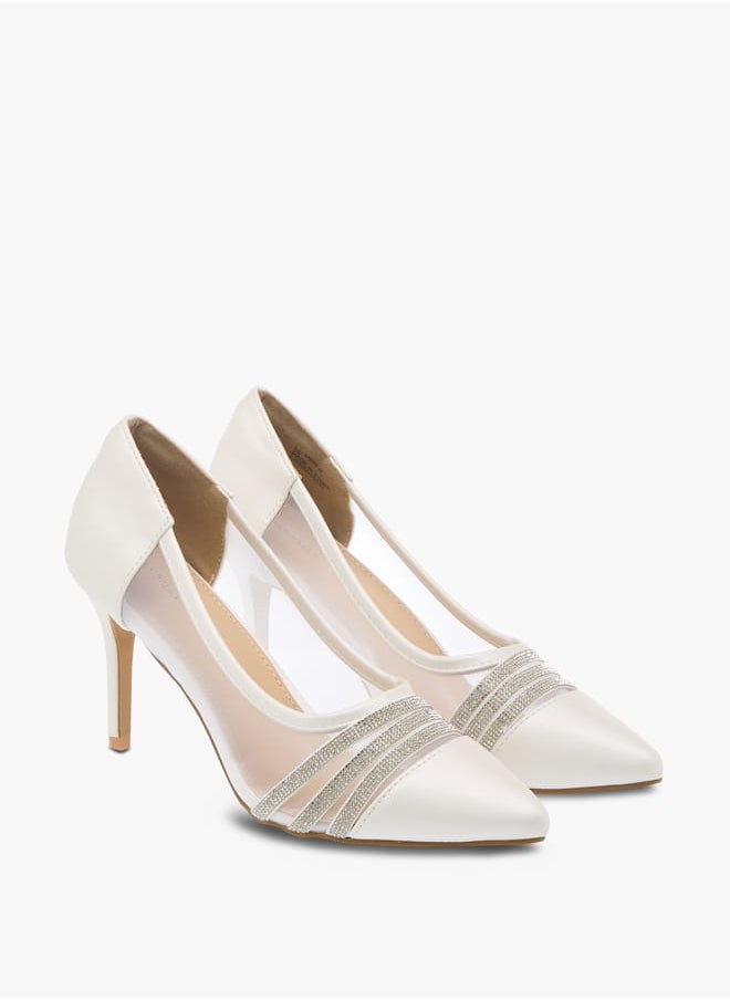 Womens Metallic Stilettos With Rhinestones And Slip On Closure