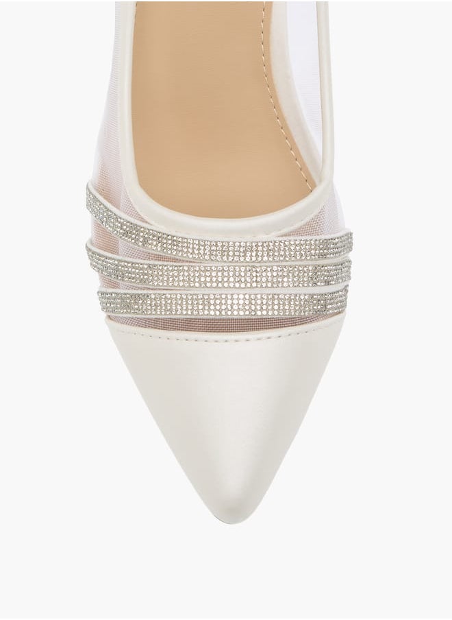 Womens Metallic Stilettos With Rhinestones And Slip On Closure
