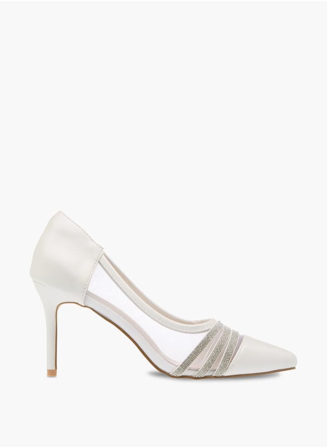 Womens Metallic Stilettos With Rhinestones And Slip On Closure