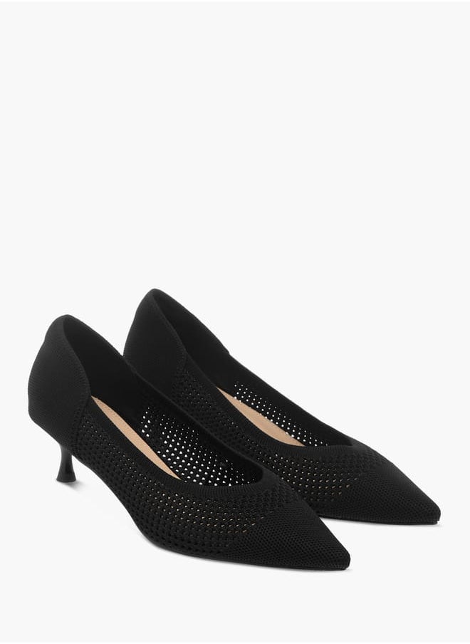 Women's Textured  Slip-On Pumps with Kitten Heels