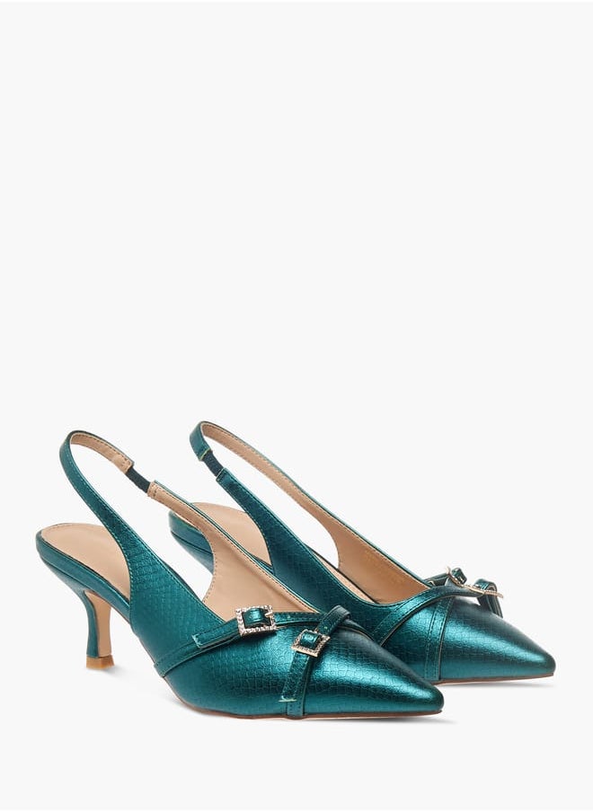 Womens Embellished Slingback Shoes With Flared Heels