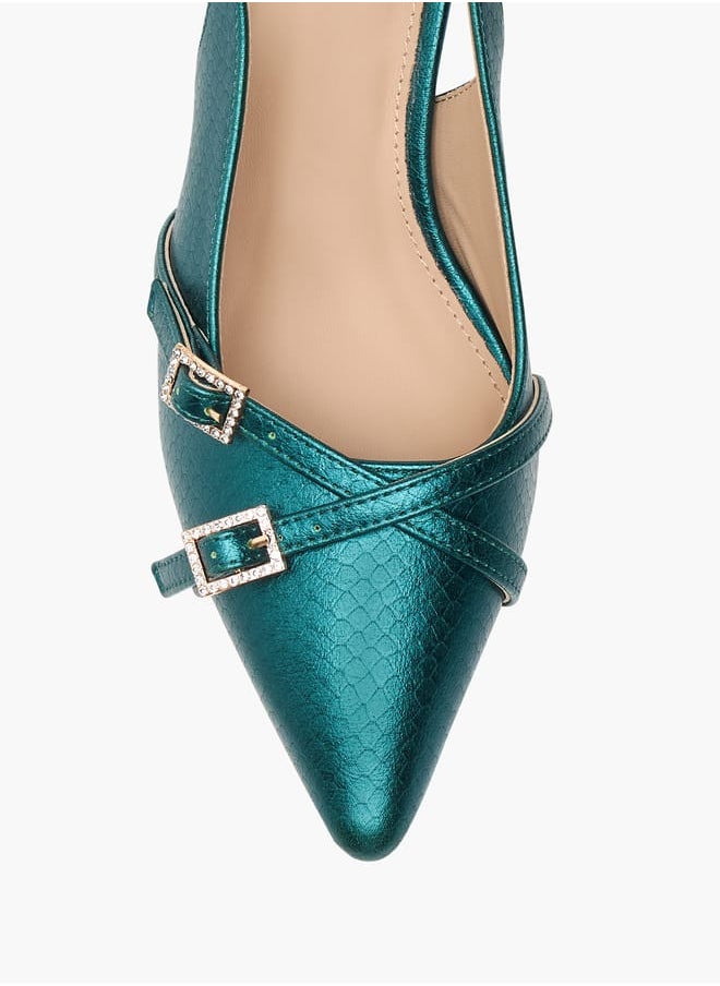 Womens Embellished Slingback Shoes With Flared Heels